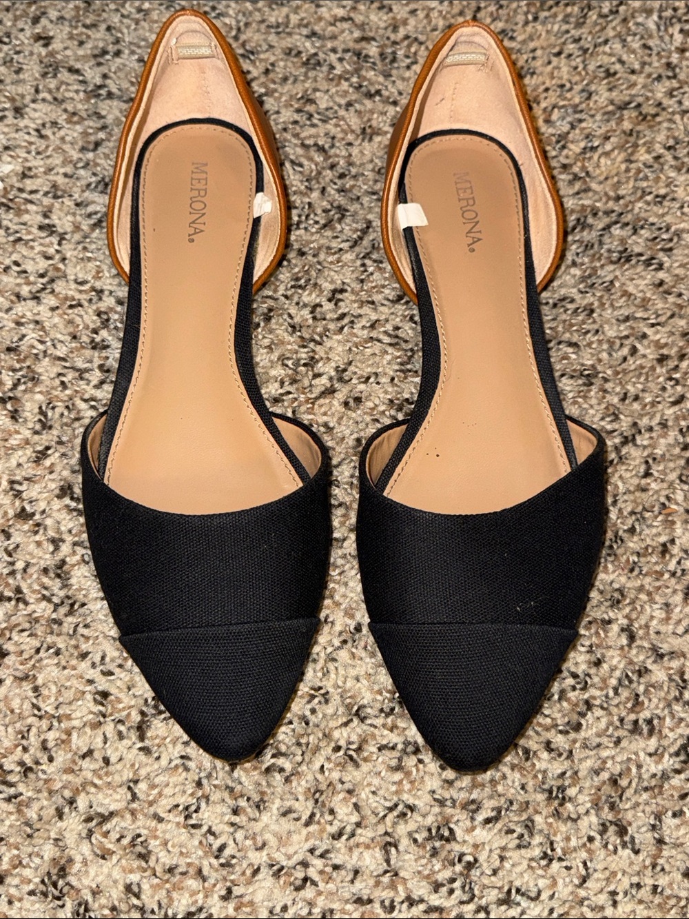 Merona Black and Tan D'Orsay Pointed Toe Flats